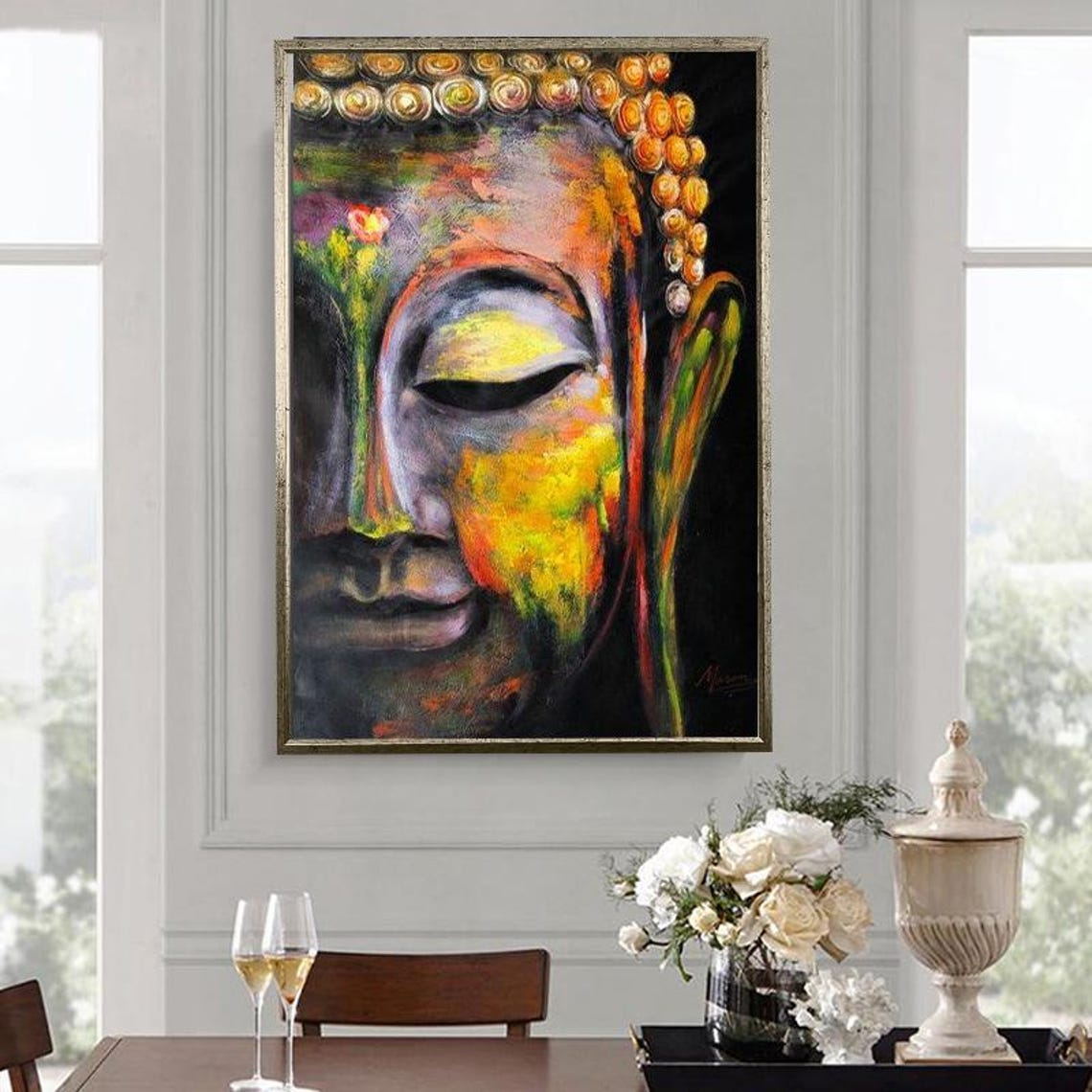 Vibrant Multicolor Painted Buddha Face Close-Up Spiritual Art Poster - Image 5