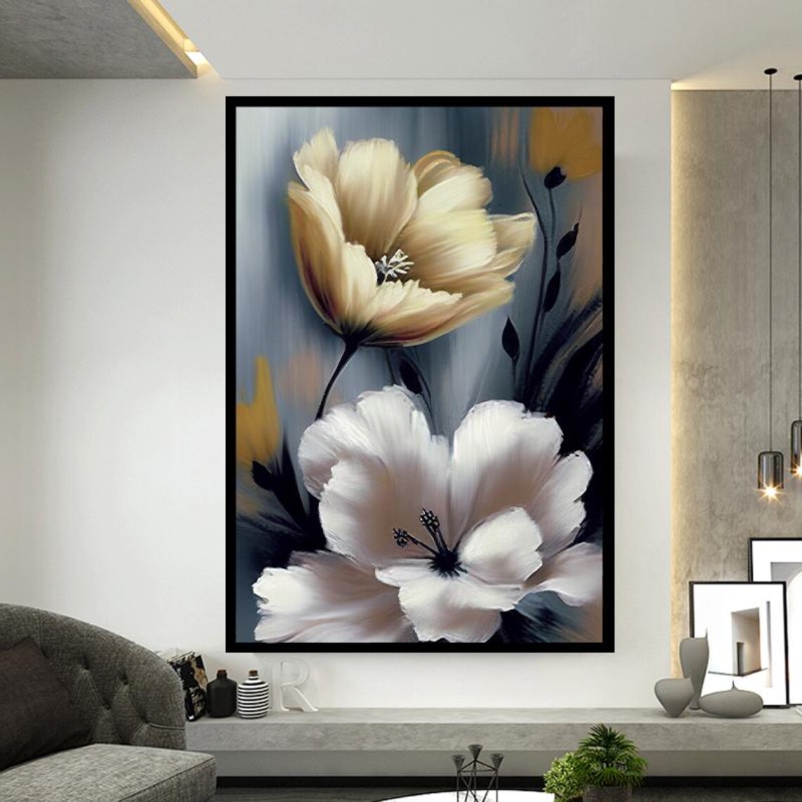Elegant White Cream Blossom Flowers Soft Contemporary Floral Poster