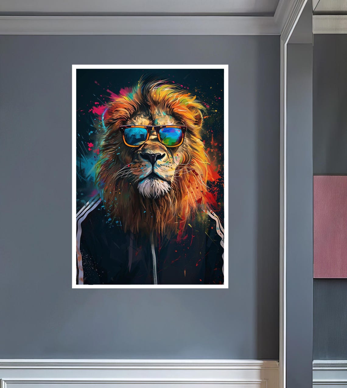 Colorful Lion With Cool Sunglasses Splash Paint Pop Art Poster - Image 2