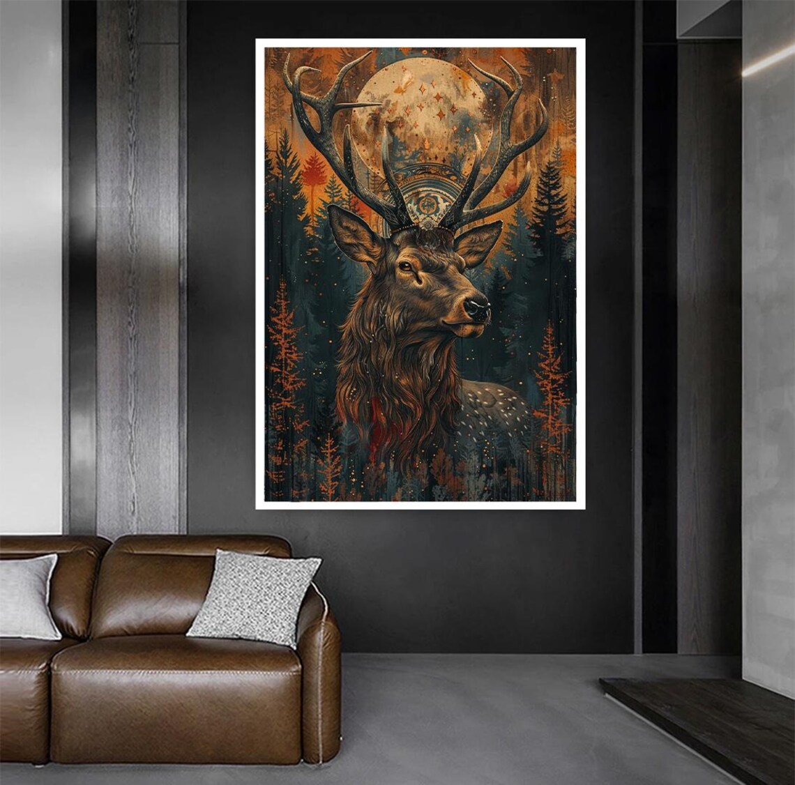 Moonlit Stag Portrait Under A Full Moon In An Autumn Pine Forest Wall Art - Image 5