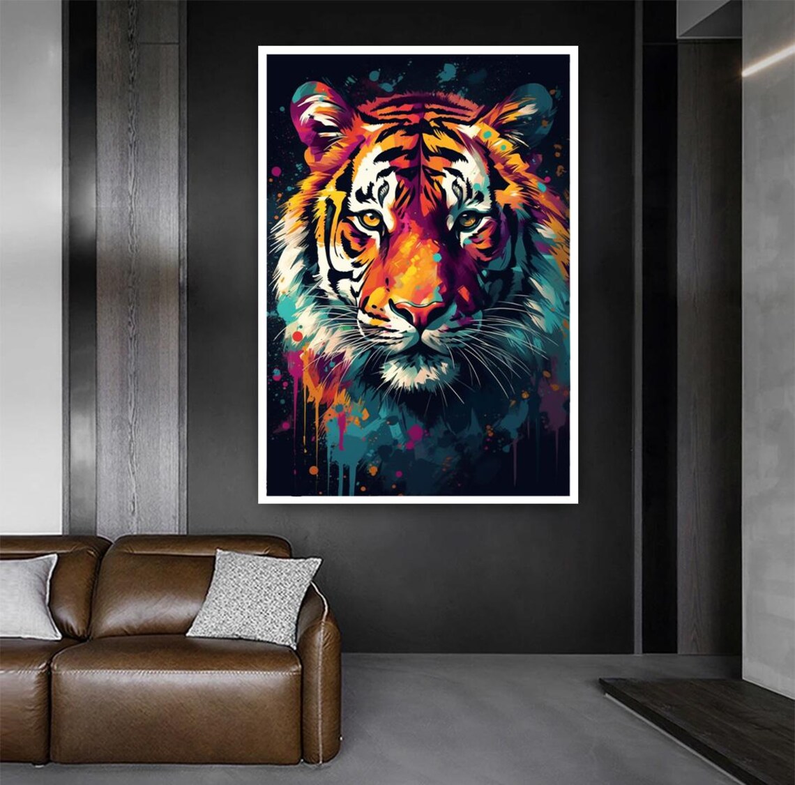 Vibrant Pop Art Tiger Face Portrait On Black Background Wall Poster - Image 5