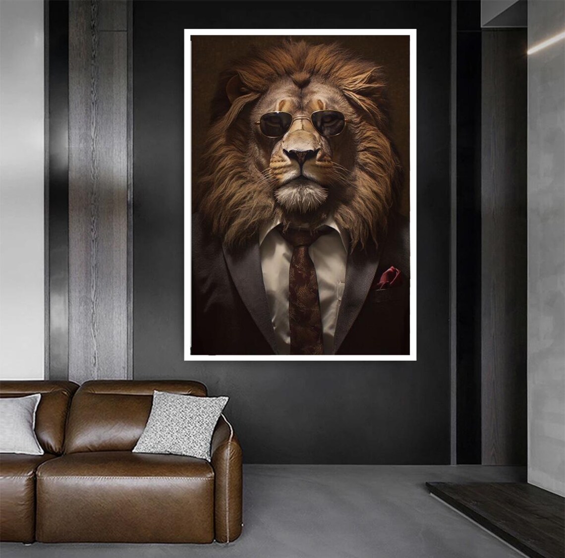 Funny Lion Boss In Suit And Sunglasses Humorous Animal Wall Poster - Image 3