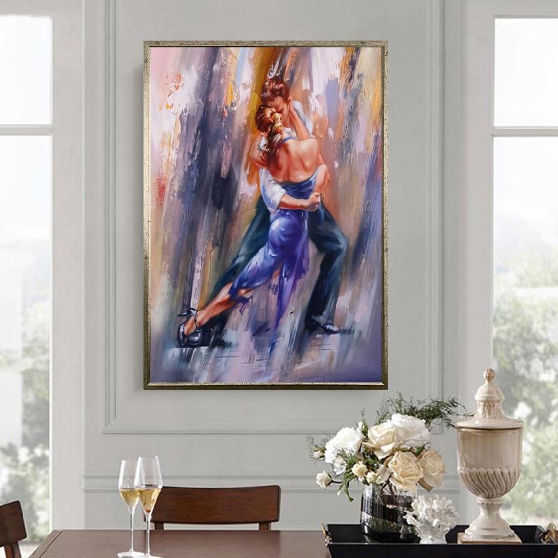 Romantic Ballroom Dancers in Flowing Blue Dress Dance Poster