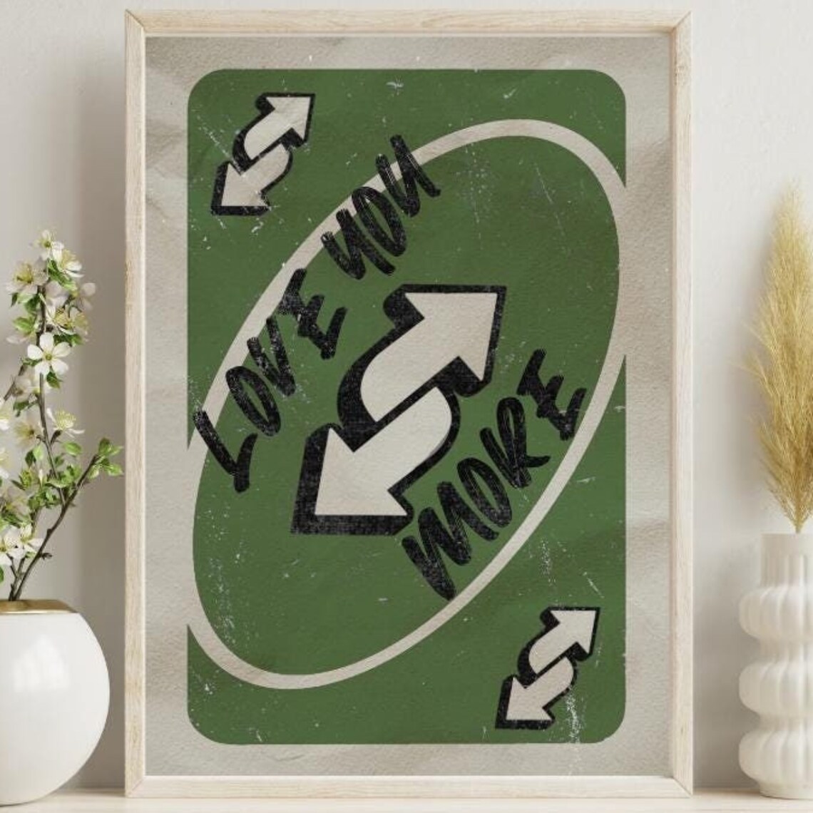 Love You More Playing Card Poster, Retro Green