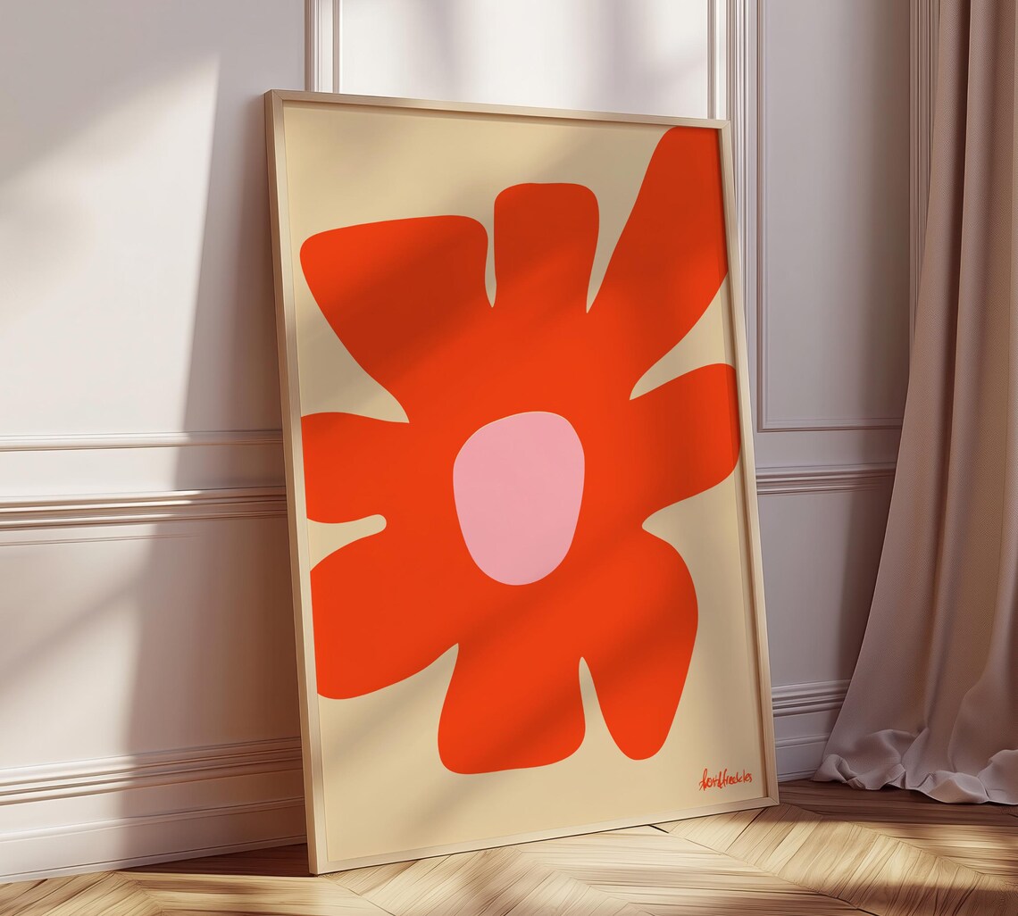 Daisy Flower Abstract Floral Art Print, Scandinavian