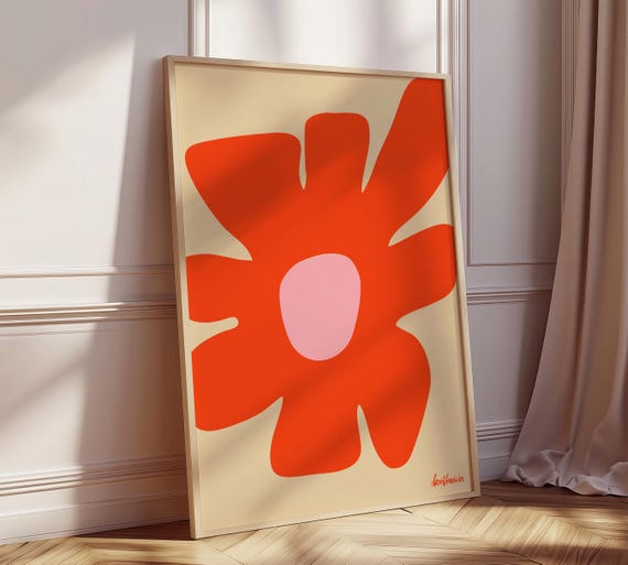 Daisy Flower Abstract Floral Art Print, Scandinavian