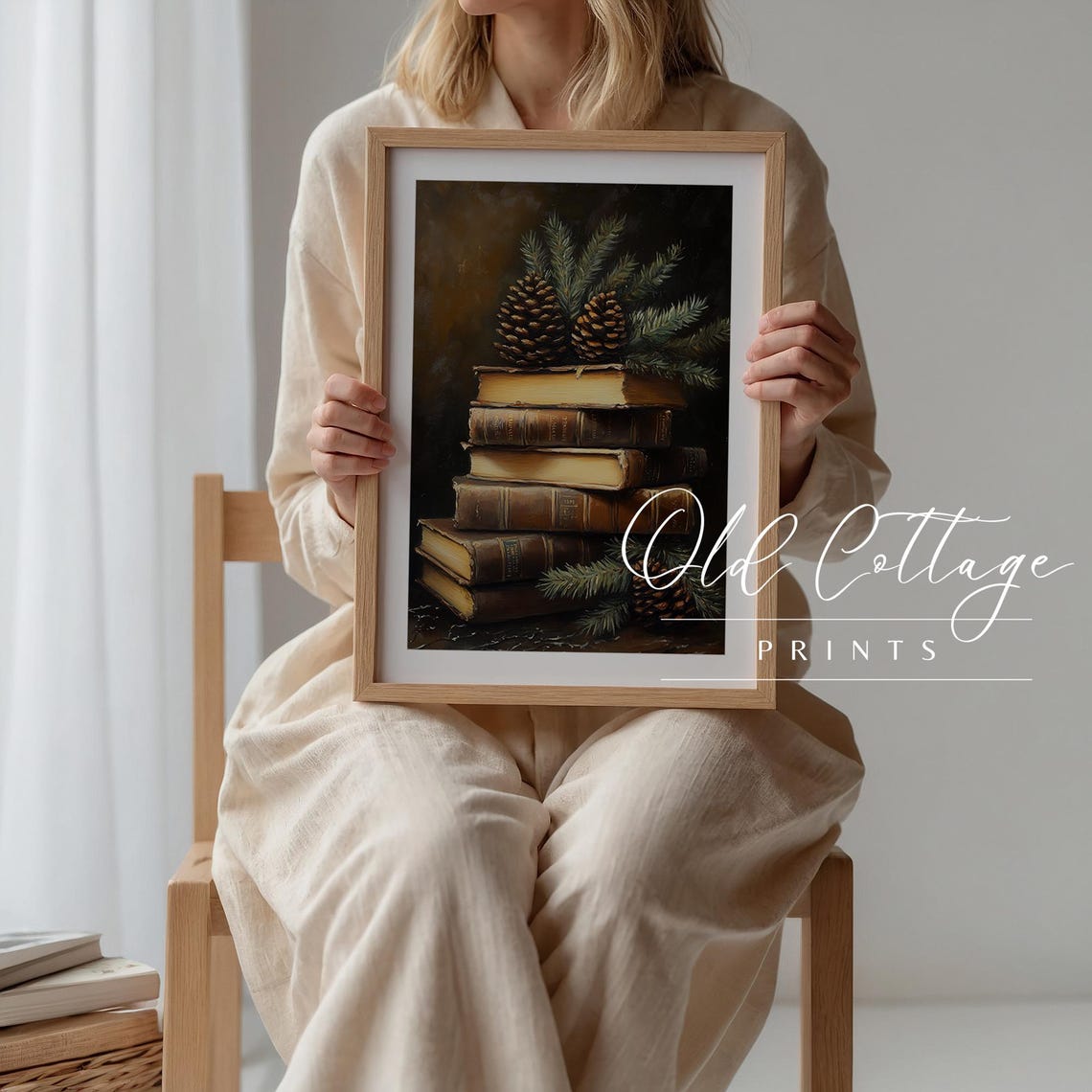 Stack Of Antique Books With Pinecones For Winter Cabin Wall Poster - Image 3