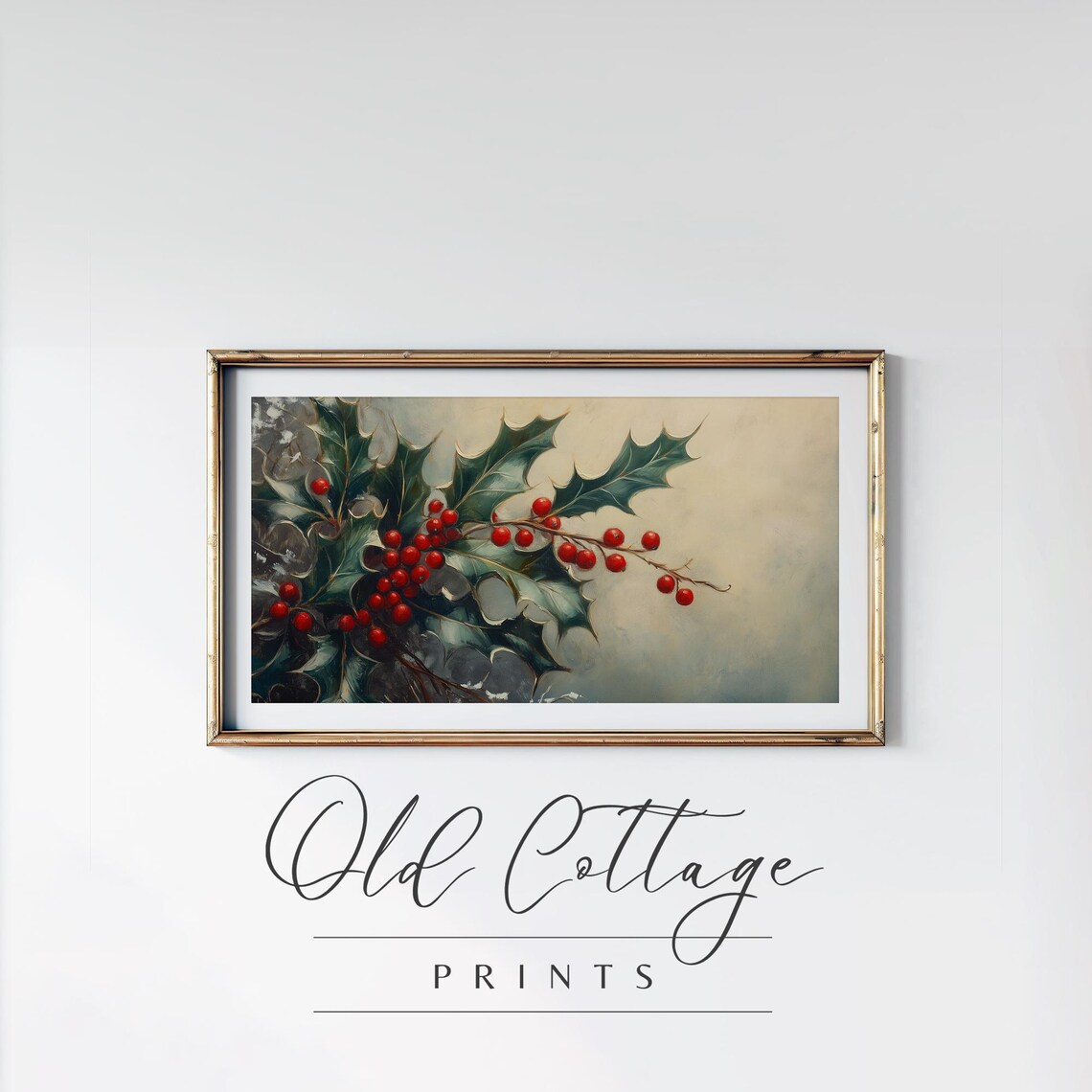 Holly Branch Red Berries Vintage Botanical Christmas Still Life Painting Poster - Image 3