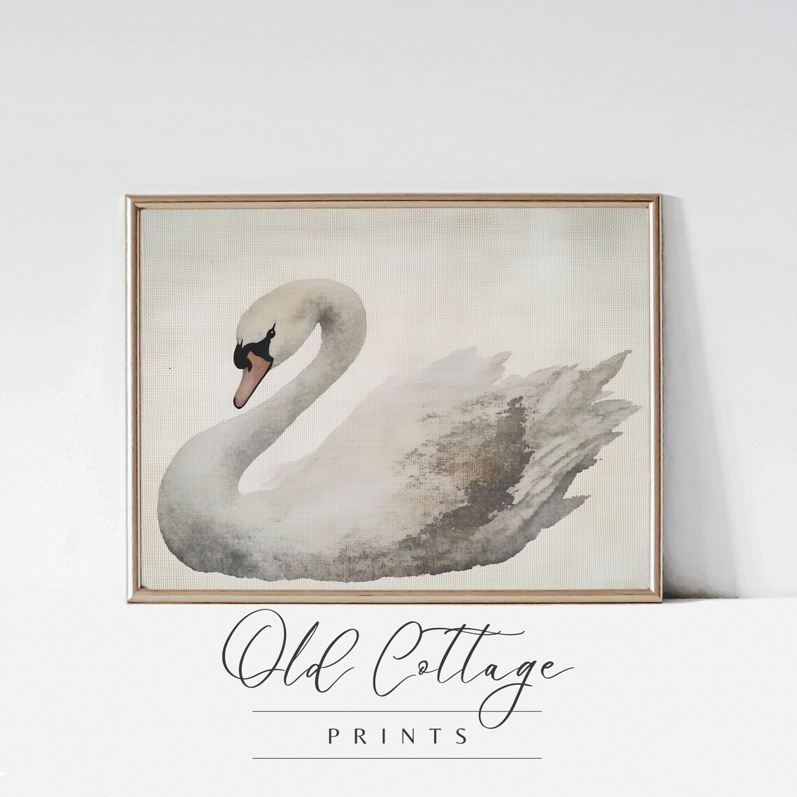 Graceful White Swan Soft Watercolor Bird Portrait Serene Art Poster