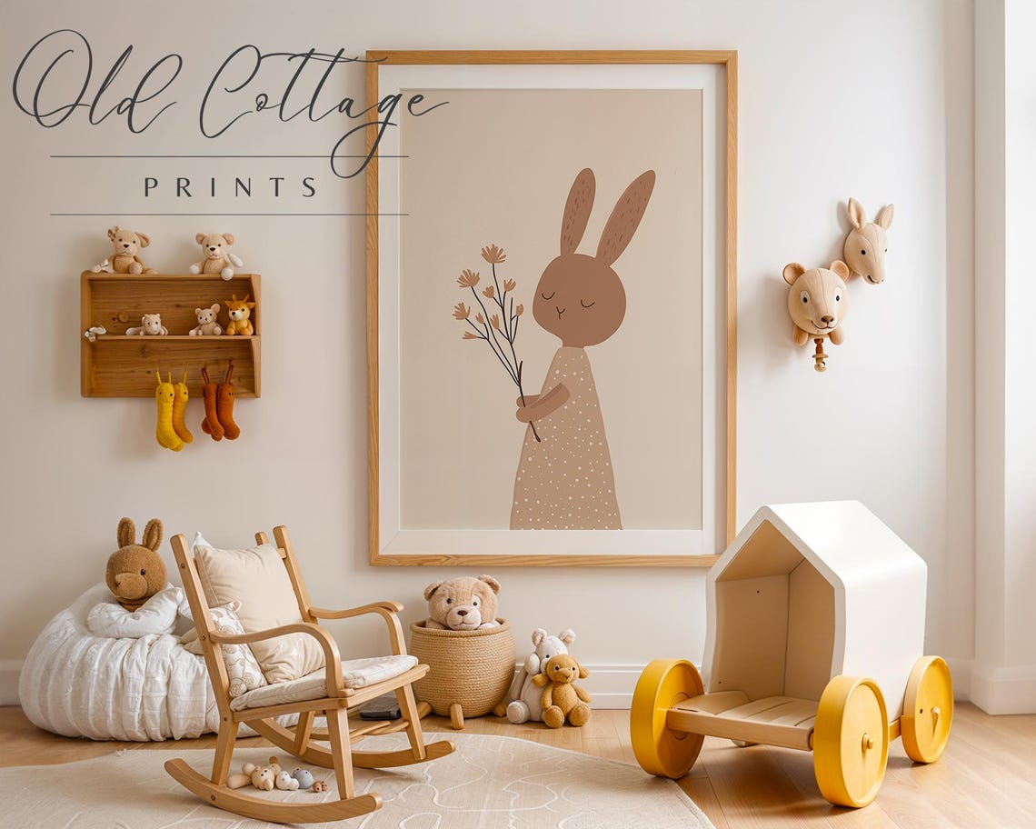 Adorable Bunny Nursery Artwork Cute Bunny With Florals Print Neutral Nursery Or Girls Room Decor Print Bunny - Image 2