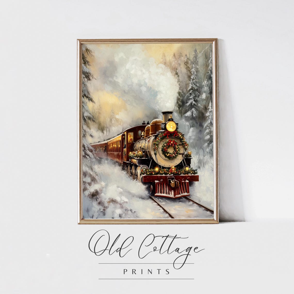 Christmas Steam Train Traveling Through Snowy Winter Forest Poster
