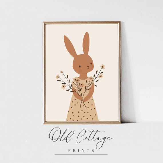 Cute Nursery Bunny Art Rabbit In Dress Artwork Cute Bunny With Flowers Print Nursery Or Girls Room Decor Bunny Illustration