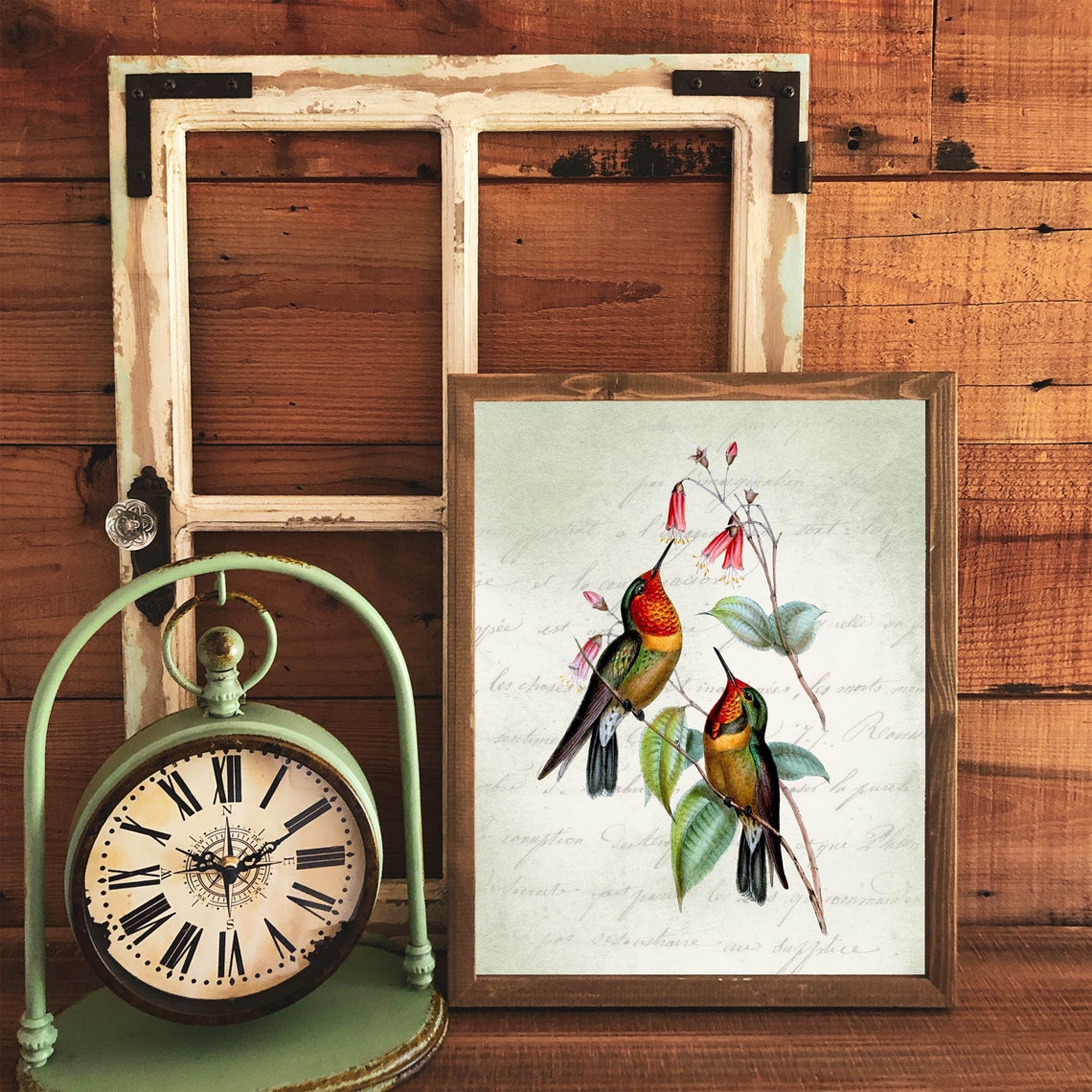 Two Vintage Hummingbirds Floral Botanical Bird Nature Art Print - Image 3