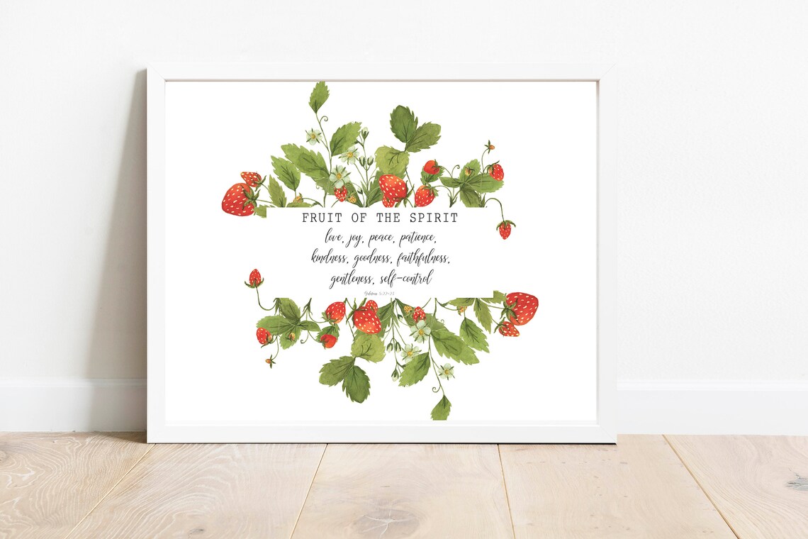 Fruit Of The Spirit Strawberry Botanical Galatians Verse Poster - Image 2