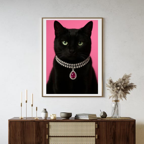 Cute Cat Wall Art Portrait For Nursery Or Kids Room Poster Fashion Decor Lover