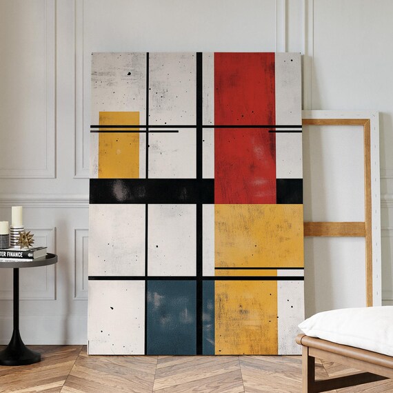 Modern Mondrian Style Geometric Red Yellow Blue Blocks Abstract Poster