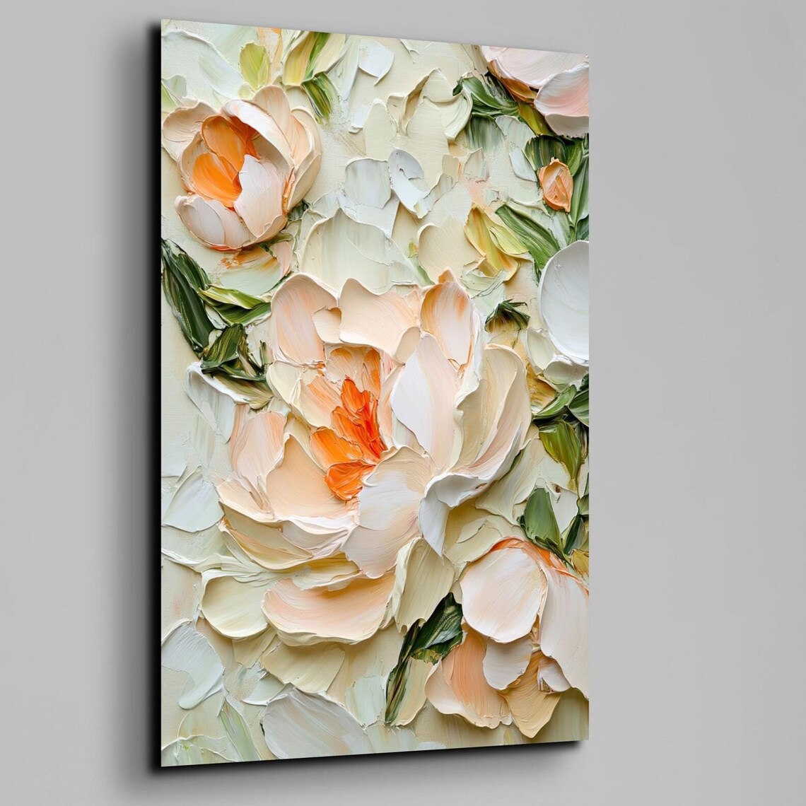 Cream Blush Delicate Peony Blooms Impasto Floral Vertical Art Poster