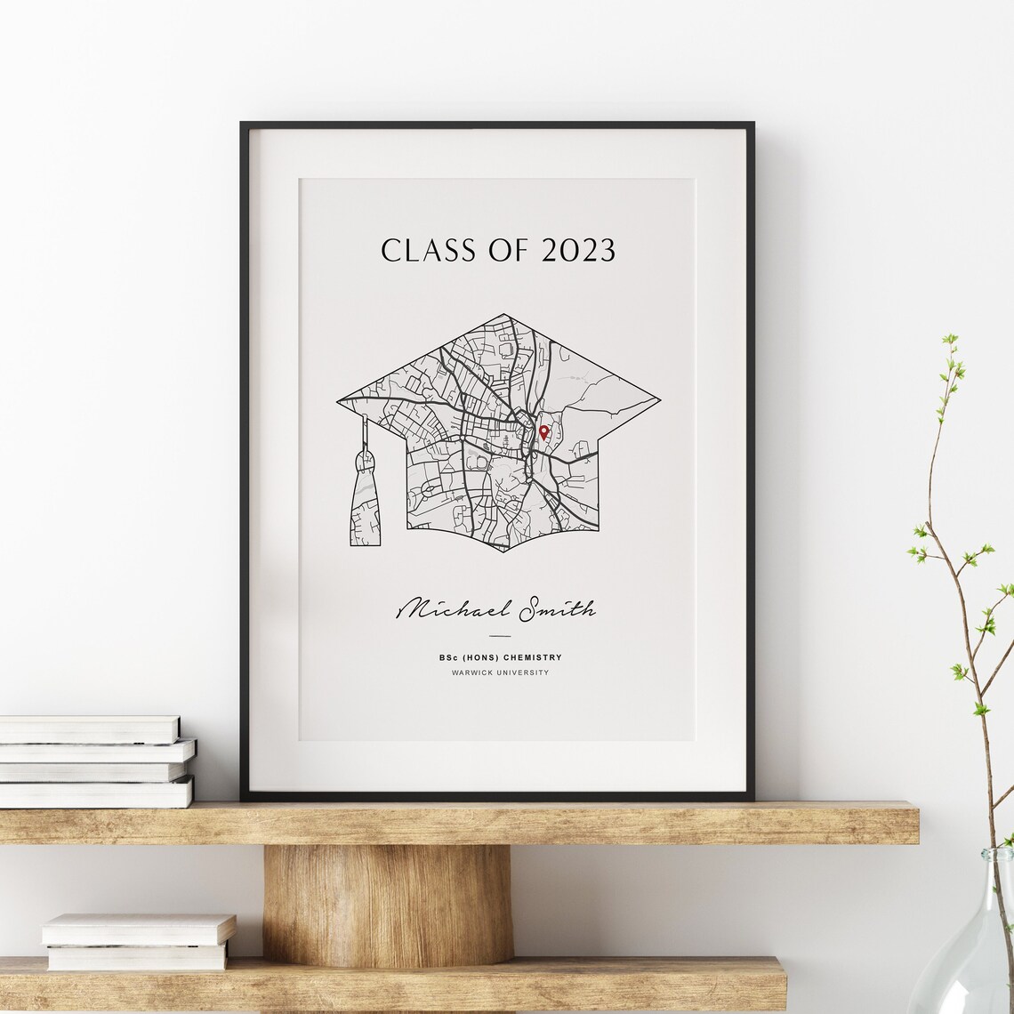 Custom Graduation Map Art Print, Modern Keepsake