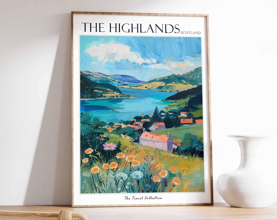 The Highlands Scotland Travel Poster, Scottish Decor