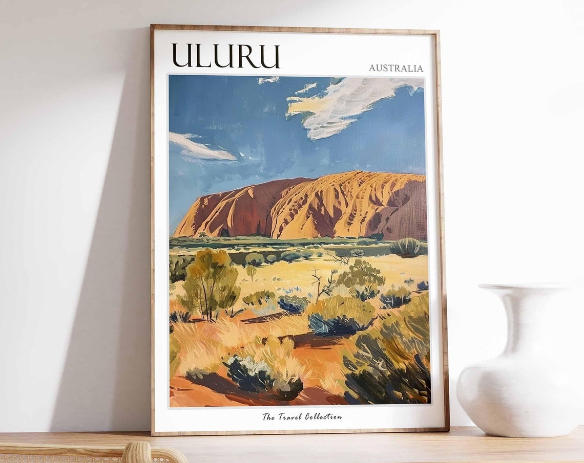 Uluru Australia Painted Red Rock Monolith Outback Desert Travel Poster