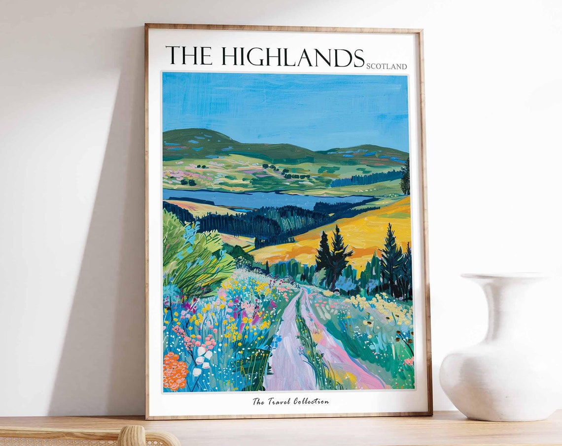 The Highlands Poster Scotland Travel Print Scottish Decor United Kingdom Travel Poster The Highlands Gift The Highlands Travel Poster