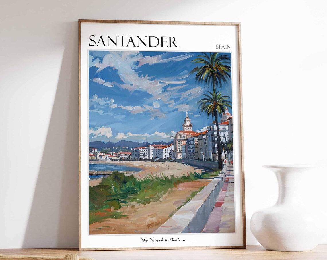 Santander Spain Beach Promenade Palms Bay View Painting Poster