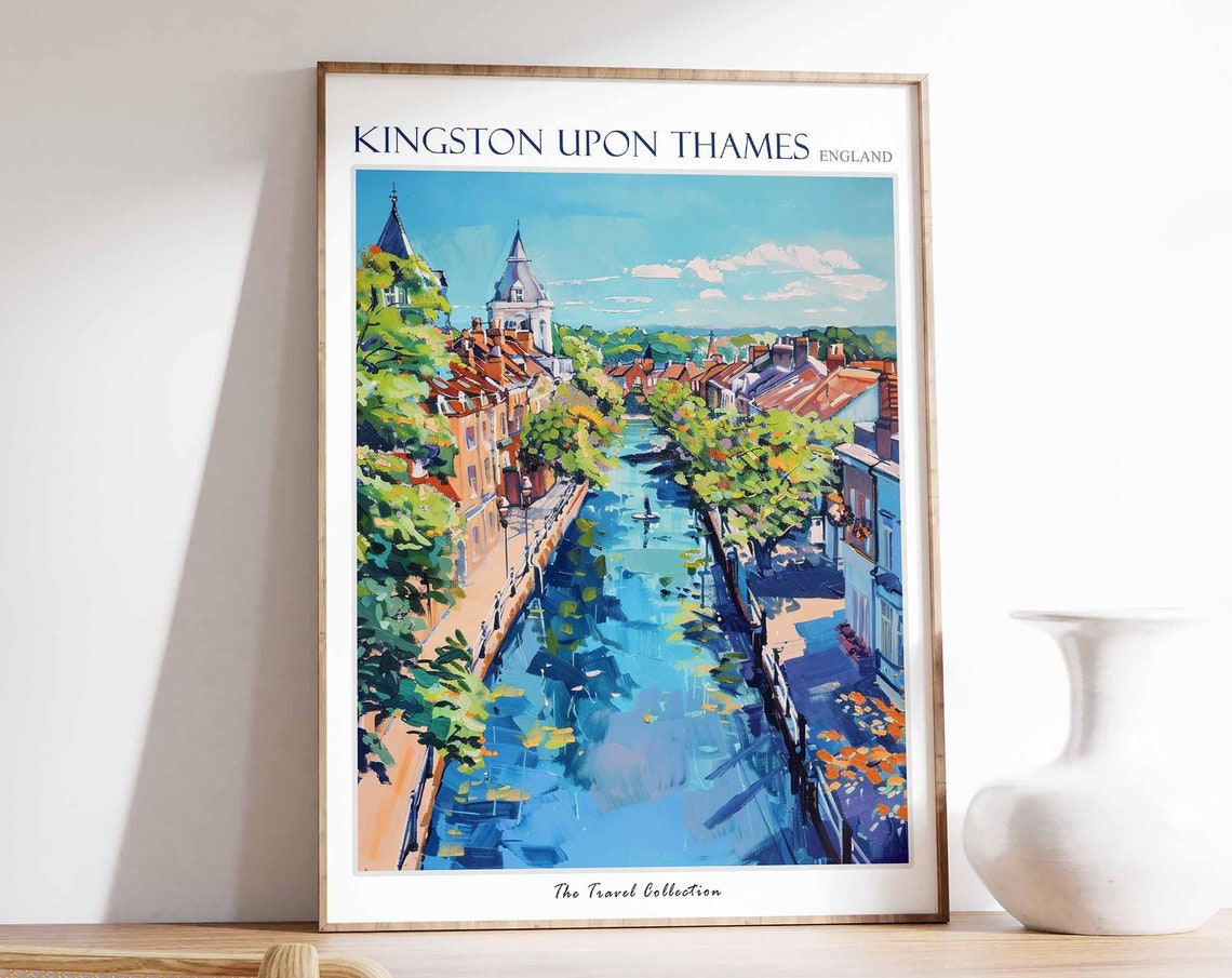 Kingston Upon Thames England River View Church Tower Travel Poster