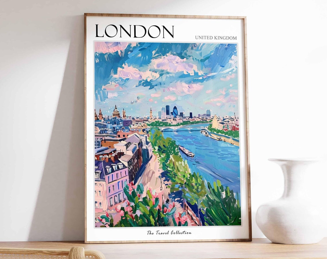 London Poster United Kingdom Travel Print British Decor United Kingdom Travel Poster Botanical Print London Gift London Travel Poster