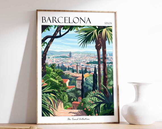 Barcelona Poster Barcelona Travel Print Spain Wall Art Spanish Travel Print Tropical Decor Barcelona Gift Barcelona Travel Poster