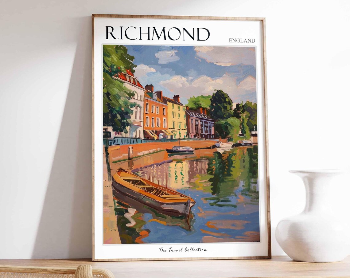 Richmond England Riverside Rowboat Vintage Travel Collection Poster