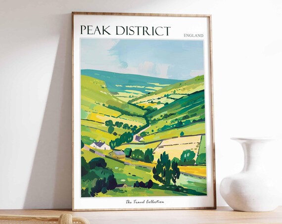 Peak District Patchwork Hills Village Cottages Travel Poster
