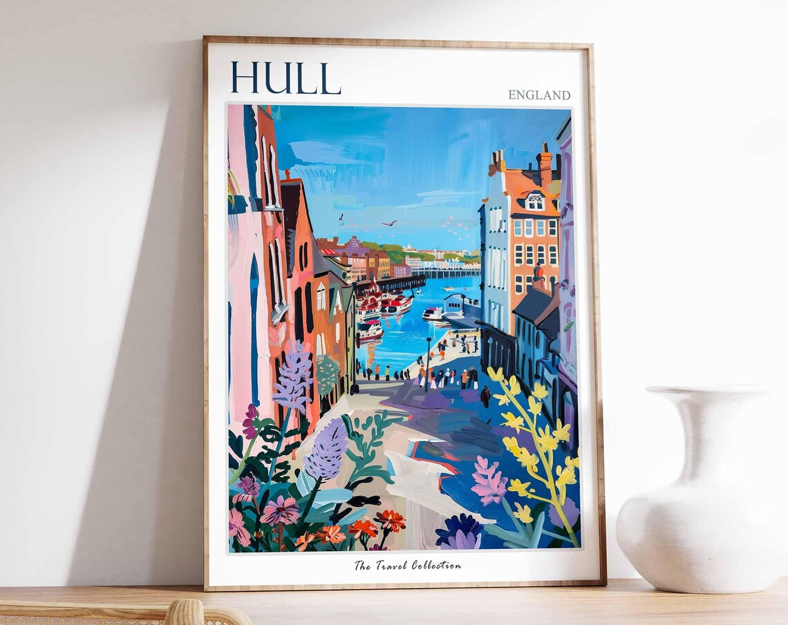 Hull England Flower Street Harbor View Bloom Vintage Travel Poster