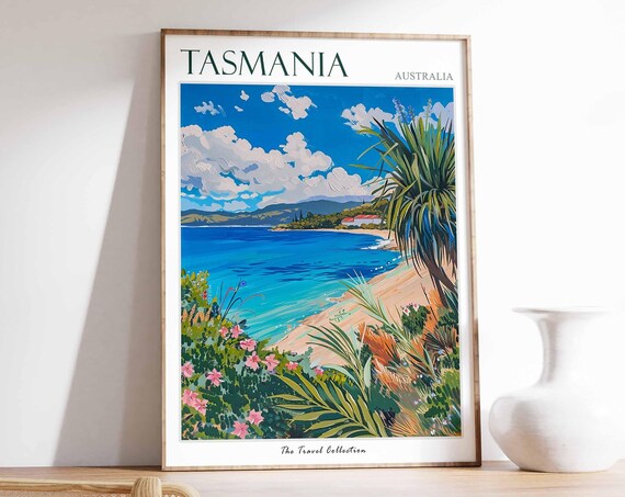 Tasmania Australia Turquoise Bay Palms Flowers Painted Poster