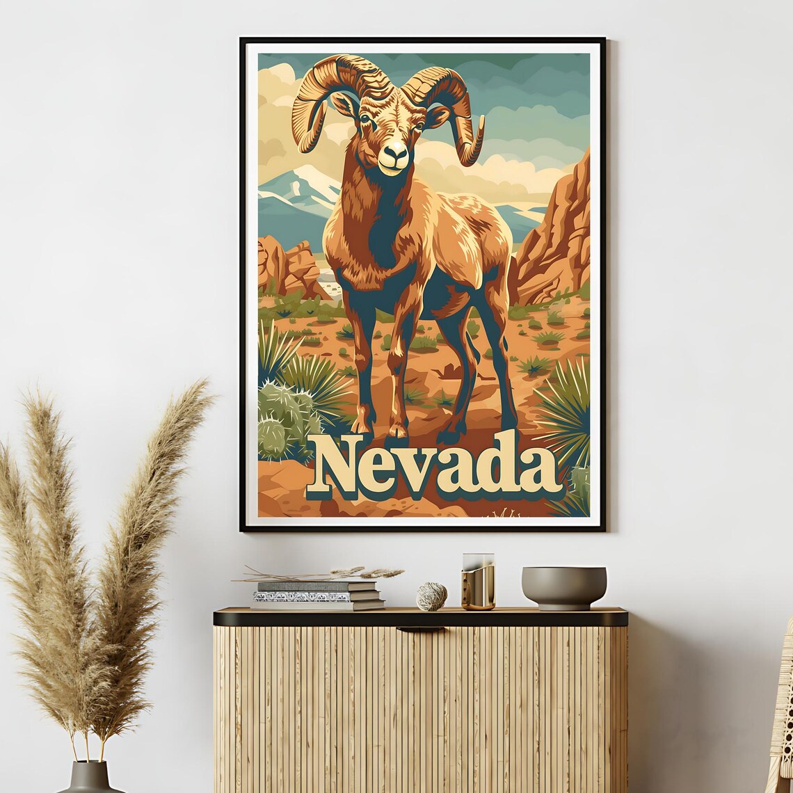 Nevada Bighorn Sheep Vintage Travel Poster