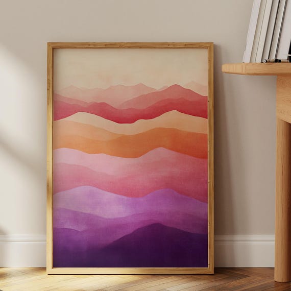 Abstract Watercolor Mountain Painting, Boho Landscape