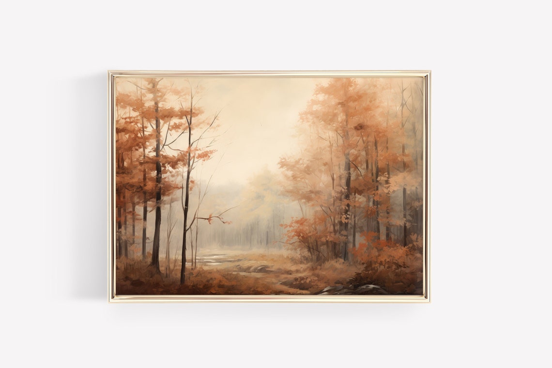 Misty Autumn Forest Stream Rustic Woodland Morning Vintage Poster - Image 2