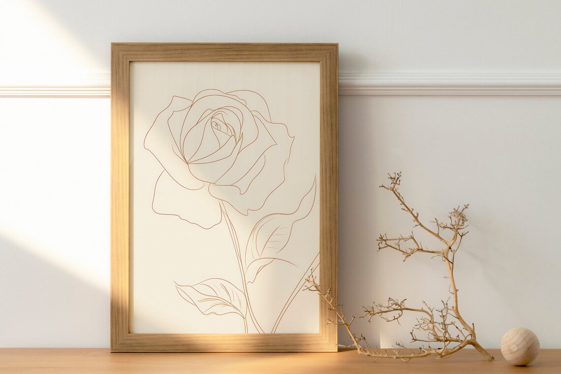 Rose Line Drawing Minimalist Beige Botanical Flower Sketch Poster - Image 2