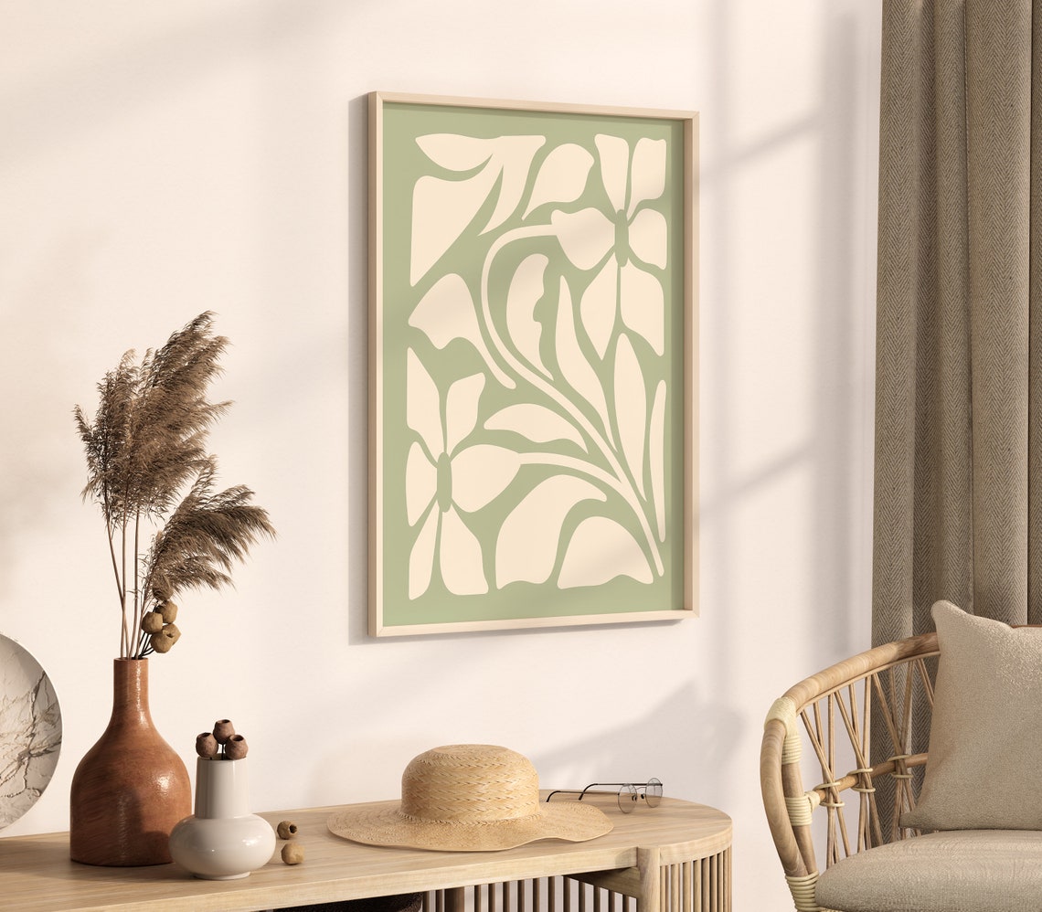 Sage Green Bold Abstract Floral Organic Shapes Modern Art Poster - Image 2