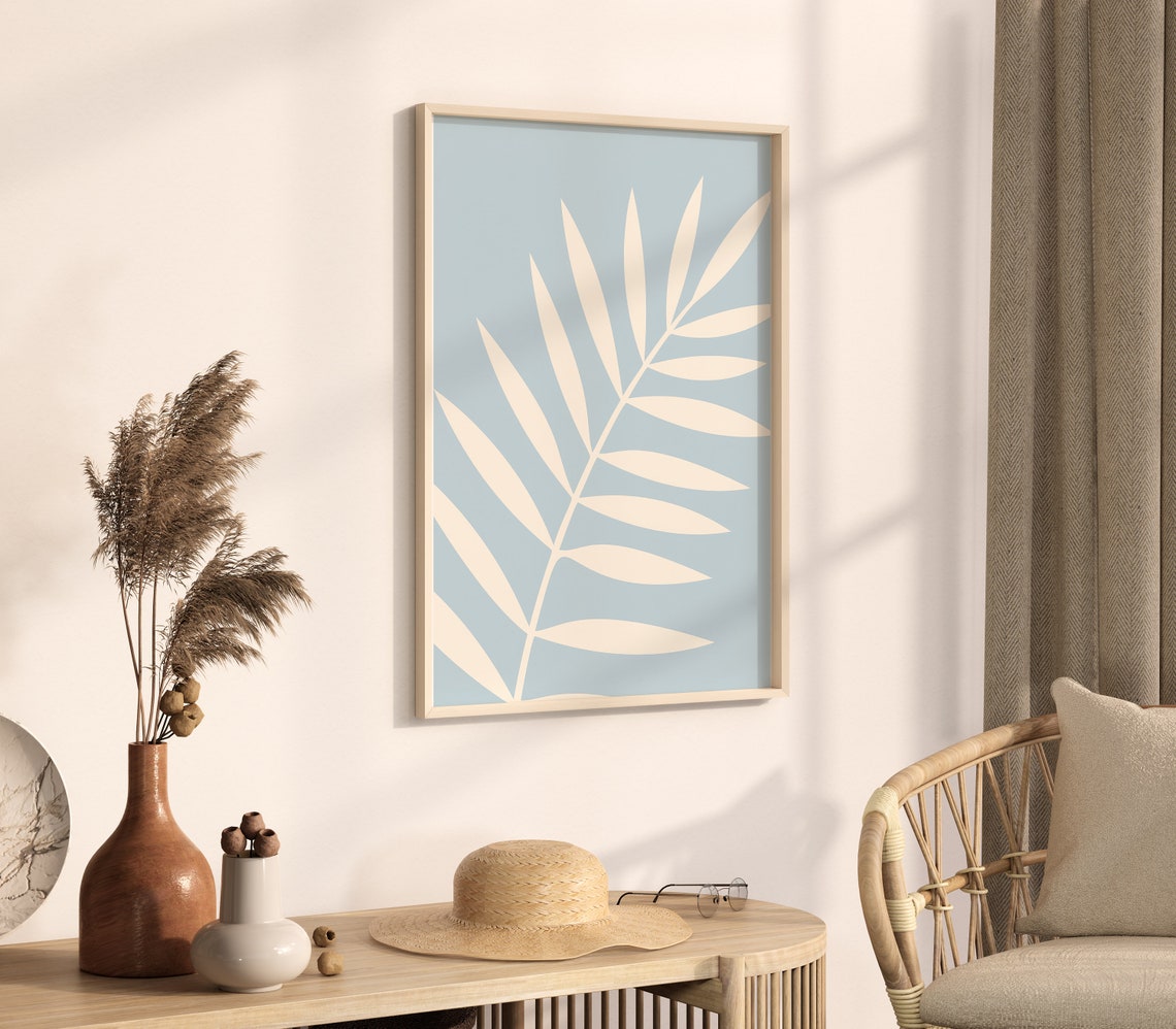 Soft Sky Blue Abstract Palm Frond Minimalist Botanical Poster - Image 3