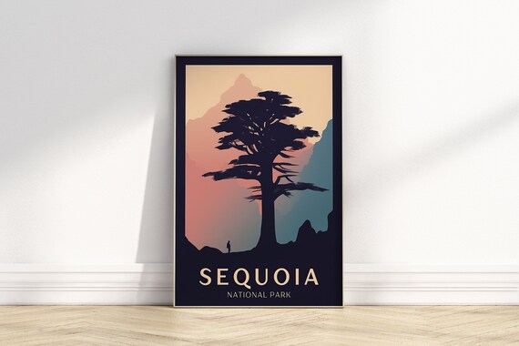 Sequoia National Park Sunset Pine Vintage Style Travel Poster