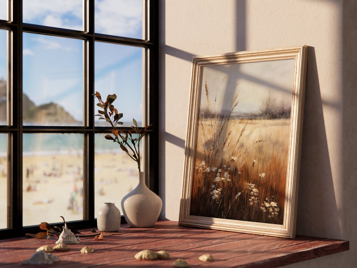 Golden Wheat Field With White Wildflowers Muted Rustic Poster - Image 4