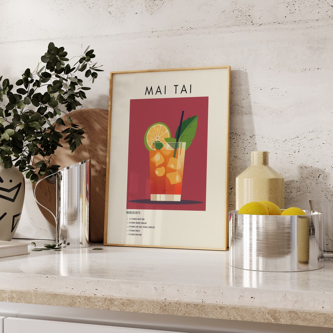 Mai Tai Tropical Cocktail Recipe Retro Minimalist Bar Decor Print - Image 2