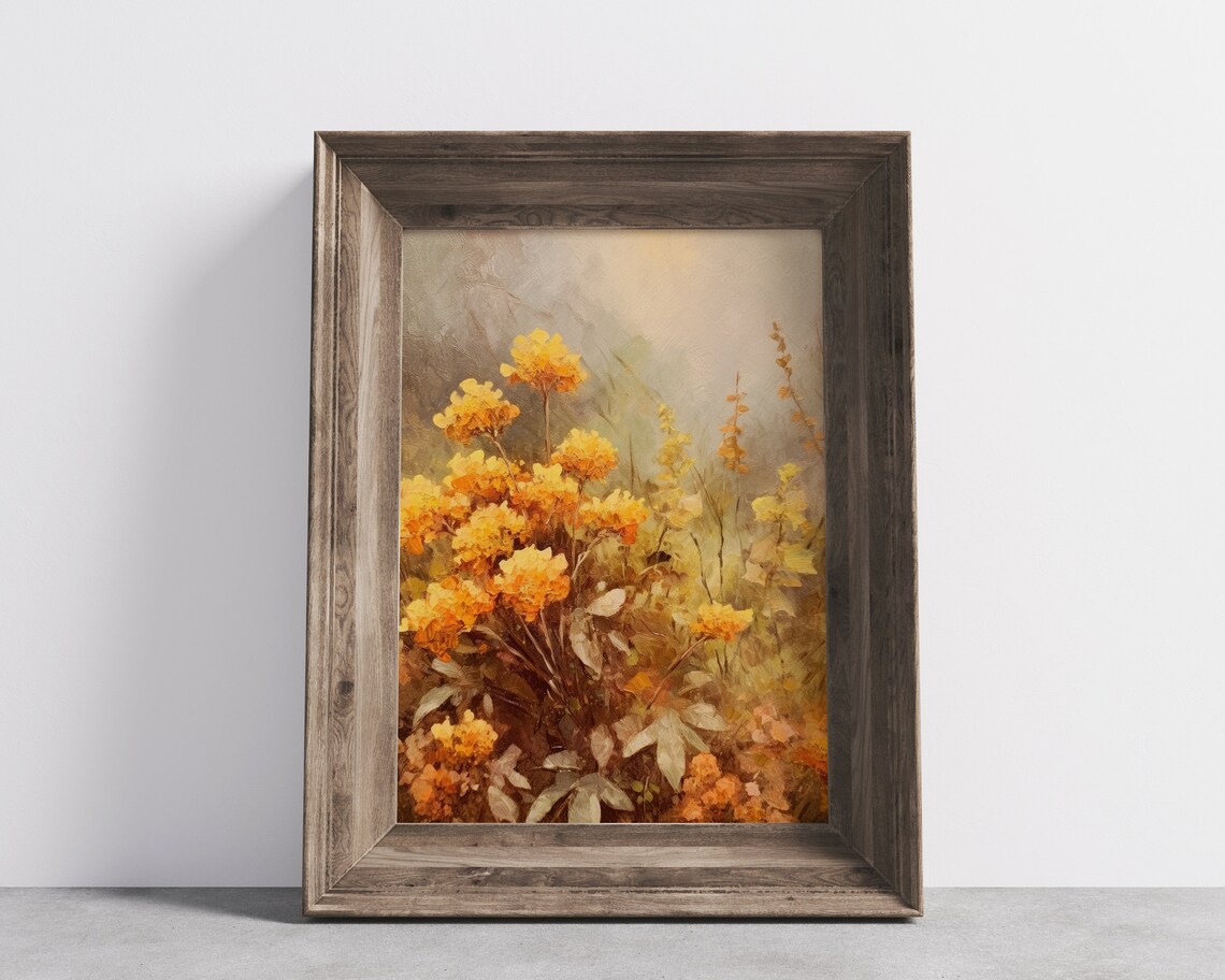 Golden Yellow Wildflowers Oil Painting Farmhouse Floral Art Print - Image 3