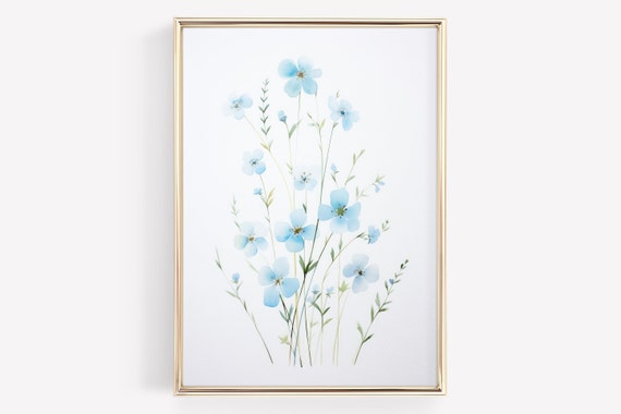 Blue Watercolor Flowers Vintage Nursery Print Nursery Wall Decor Nursery Art Vintage Art Botanical Art