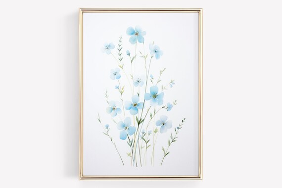 Blue Watercolor Wildflowers Delicate Floral Botanical Poster