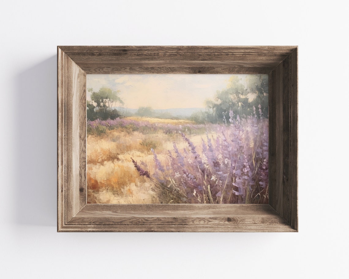 Lavender Field Sunset Impressionist Oil Painting Style Poster - Image 2