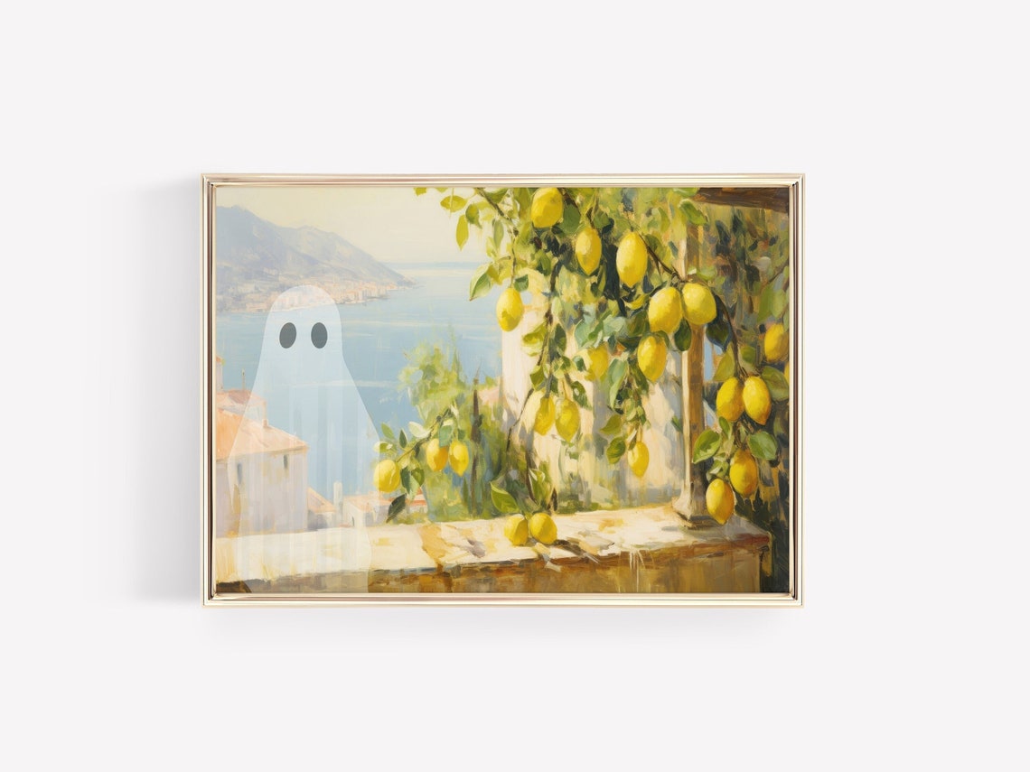 Ghost Vacation Amalfi Coast Lemon Terrace Halloween Art Poster