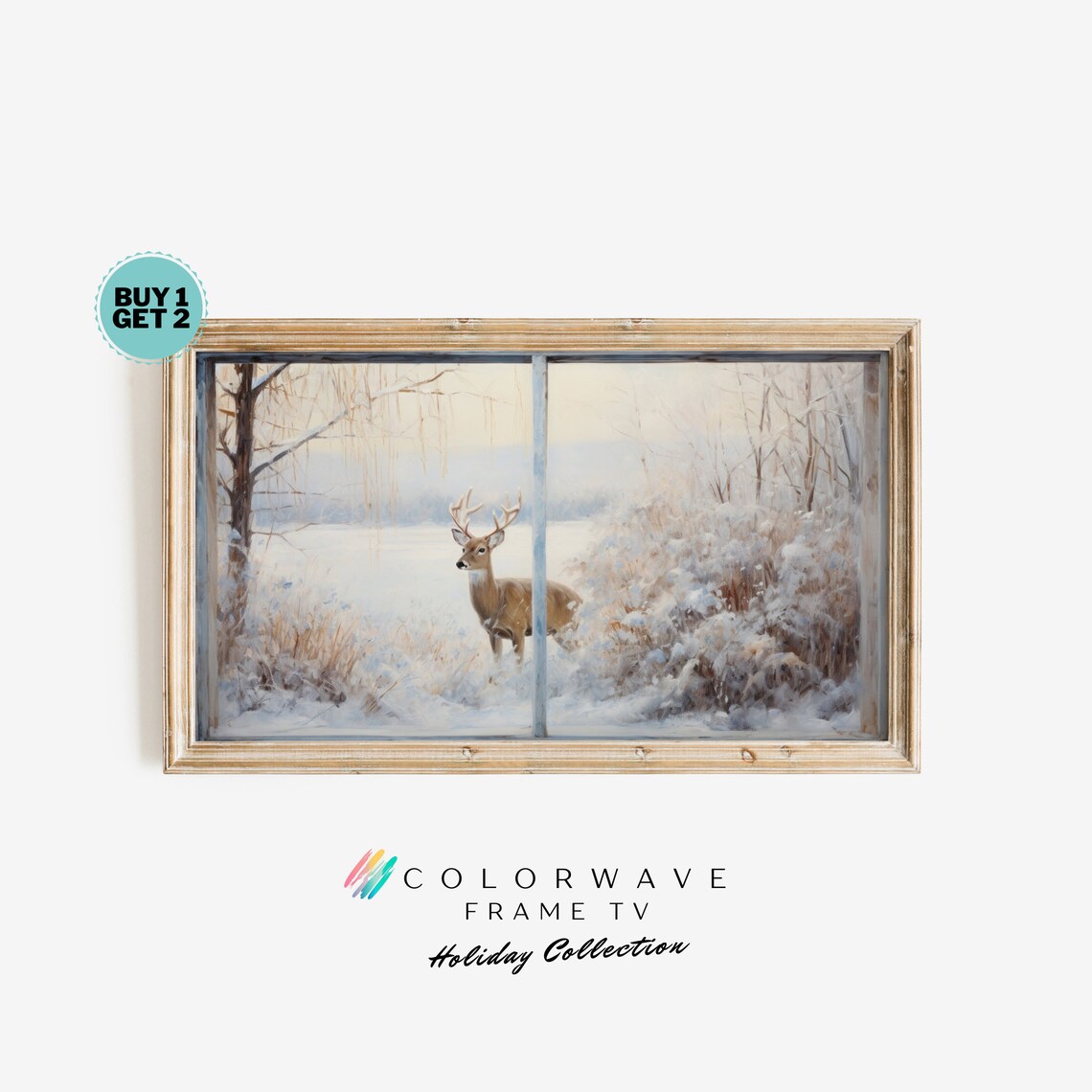 Buck Deer in a Snowy Forest Winter Wildlife Christmas Scene Poster