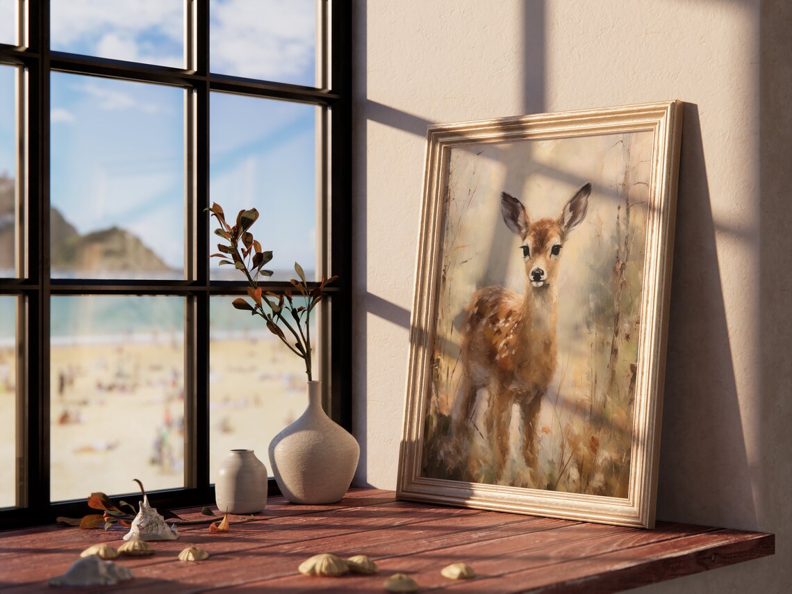 Sweet Baby Fawn Spotted Deer In Autumn Meadow Vintage Poster - Image 4