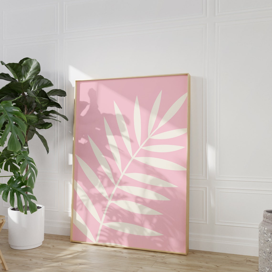 Pastel Pink Abstract Palm Frond Minimalist Botanical Art Poster - Image 4